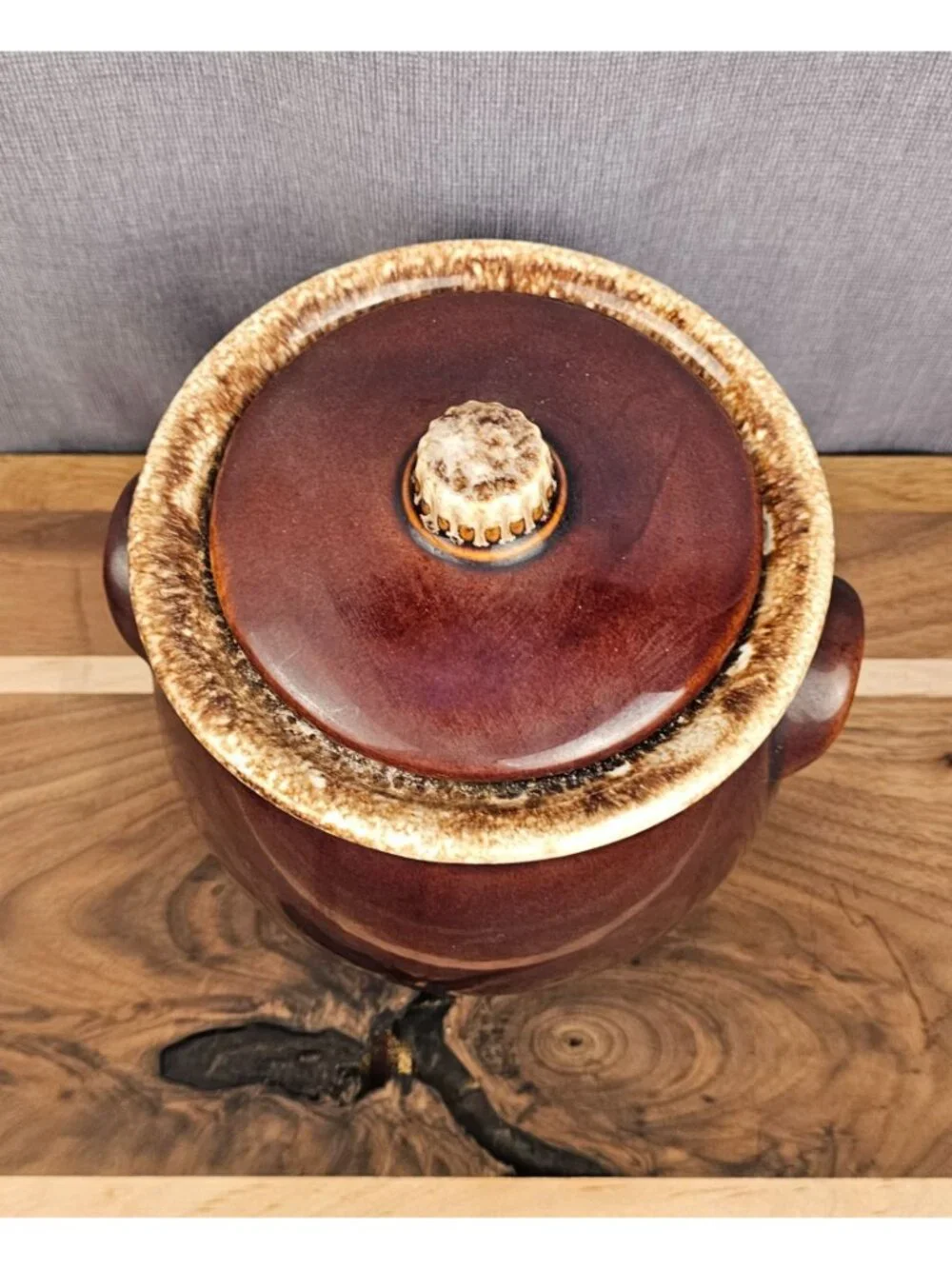 Hull Bean Pot Ceramic Brown Glazed With Lid Vintage 7 Inch